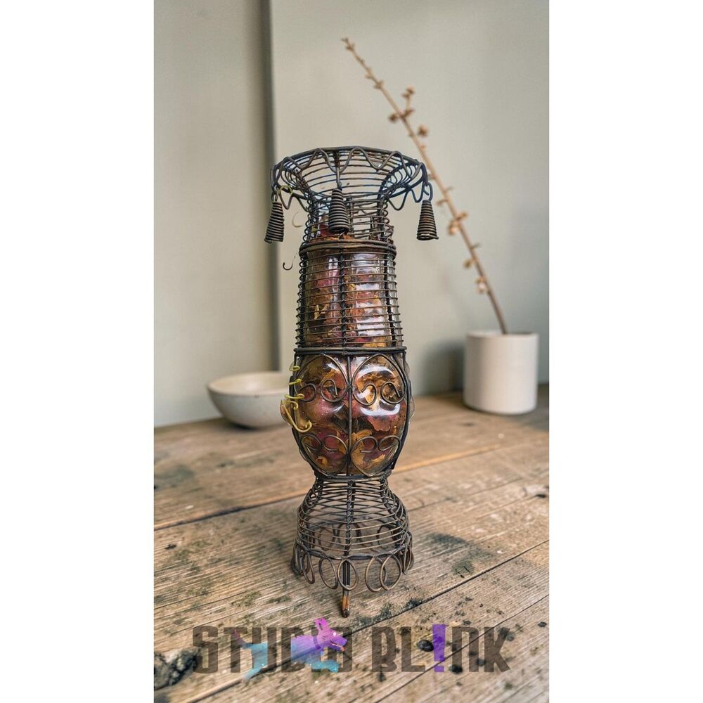 Artisan Wire-Wrapped Glass Vessel with Dried Potpourri, Decorative Accent